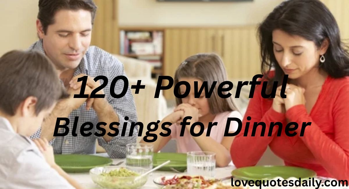 Family saying blessings for dinner prayer together at dining table