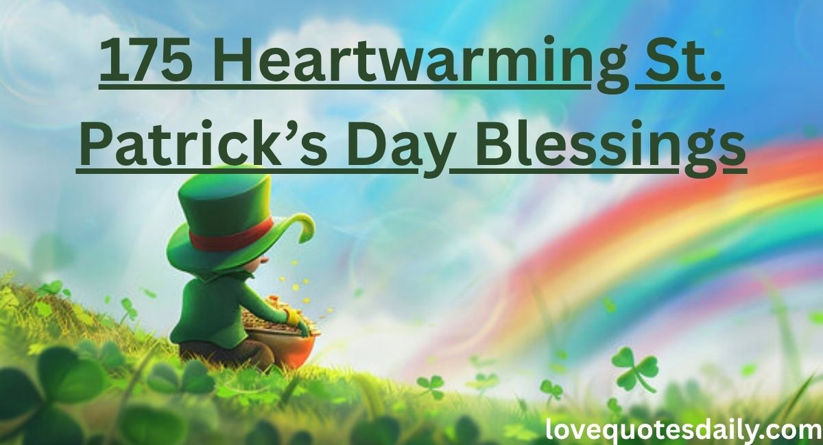 Traditional St. Patrick's Day blessings and Irish prayer quotes with shamrocks and festive green decorations