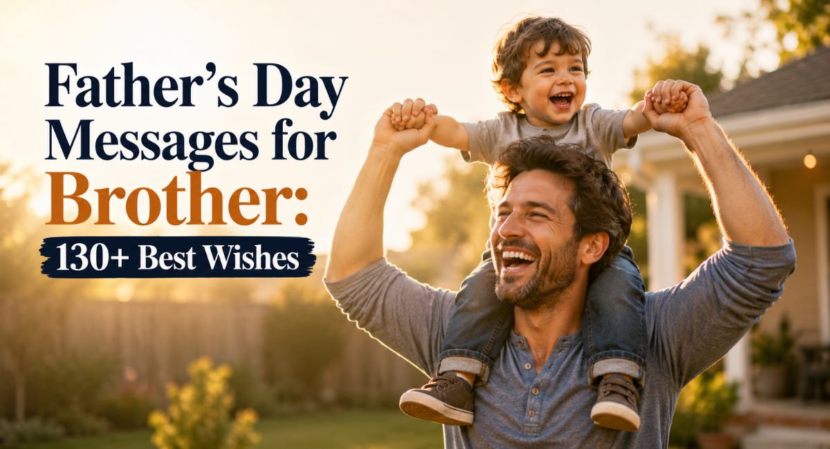 Father's Day message for brother dad laughing with toddler on his shoulders outdoors