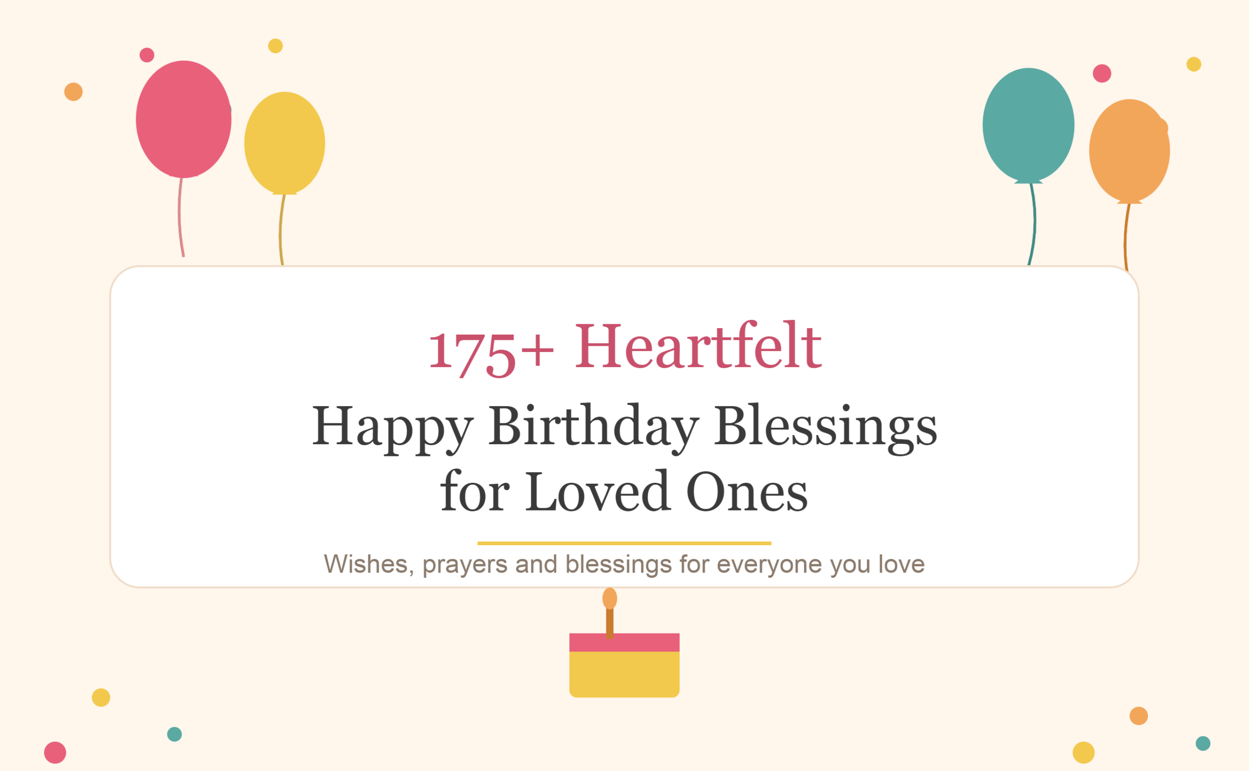 Happy birthday blessings and wishes graphic with balloons and cake for loved ones